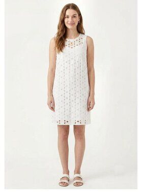 Charles Henry Lined Eyelet Cotton Sleeveless Mini Shift Dress White Womens Siz M